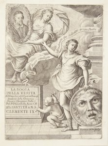 La Bocca della Verita. Winieta tytułowa z portretem papieża Klemensa IX autorstwa Teresa del Pò