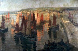 Red and Gold, Brixham (olej na płótnie) autorstwa Terrick Williams