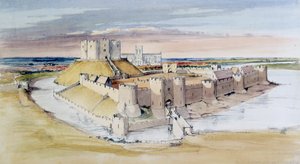 Ilustracja zamku York w hrabstwie North Yorkshire, tak jak mogło być pod koniec XIII wieku, 1985 r.