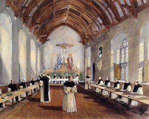 Rysunek rekonstrukcyjny refektarza klasztoru cystersów w opactwie Cleeve, 1991