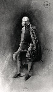 Kostium dla „Ruy Blas” (1838) autorstwa Victora Hugo (1802-85), odrodzenie w Komedii Francuskiej w 1879 (akwarela na papierze) (zdjęcie czarno-białe) autorstwa Th. Thomas