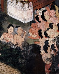 Tłum oglądający spektakle teatralne na pogrzebie (malarstwo ścienne) autorstwa Thai School