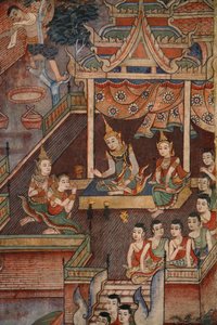 Fragment muralu w laikam Viharn w Wat Phra Singh autorstwa Thai School