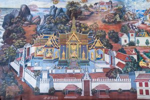 Malowidło ścienne przedstawiające sceny z Ramajany w Wat Phra Kaeo, Wielkim Pałacu Królewskim, Bangkok, Tajlandia