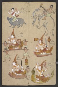 Lub 16455 f.14r, Zwierzęta z Zodiaku, z Phrommachat (pergamin) autorstwa Thai School