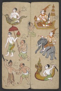 Lub 16455 f.2r, Zwierzęta z Zodiaku, z Phrommachat (pergamin) autorstwa Thai School