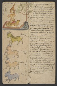 Lub 16455 f.5r, Zwierzęta z Zodiaku, z Phrommachat (pergamin) autorstwa Thai School