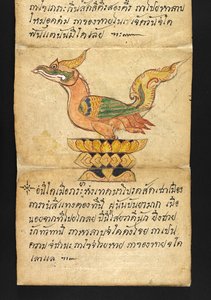 Lub. 16482, f.50 „Satra”  O wróżbiarstwie i poradach dotyczących szczęśliwego i zdrowego życia (książka składana papierowa) autorstwa Thai School