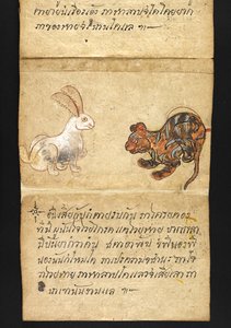 Lub. 16482, f.56 „Satra”  O wróżbiarstwie i poradach dotyczących szczęśliwego i zdrowego życia (książka składana papierowa) autorstwa Thai School
