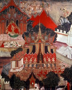 Sceny z życia Buddy, połowa XIX wieku (malarstwo ścienne) autorstwa Thai School