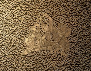 THAI ART: Epizod z "Ramajany" z dekoracją Kra Nak. Etui na książki, Bangkok St... autorstwa Thai School