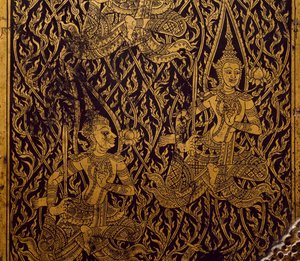 Szafa na sutrę, rzeźbione i lakierowane drewno, Bangkok, Tajlandia, Detal, Tajska Cywilizacja, początek XIX wieku autorstwa Thai School