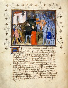 (Całe folio) Król Ryszard II, prowadzony do niewoli przez Henryka Bolingbroke