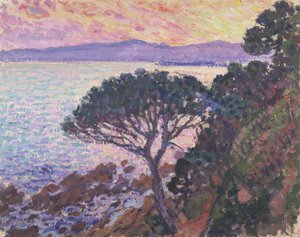 Sosna nad morzem o zachodzie słońca autorstwa Théo van Rysselberghe