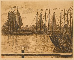 Volendam (Niderlandy), łodzie na redzie autorstwa Théo van Rysselberghe