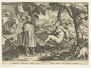 Amerigo Vespucci stawia stopę w Ameryce Ameryka. Ameryk reexit dla obu Ameryk. Semel vocauit inde semper excitam (tytuł na przedmiocie) Nowe wynalazki i odkrycia (tytuł serii) Nova Reperta (tytuł serii)