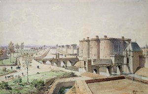 Bastille w 1420 (pióro i atrament i toaleta na papierze) autorstwa Theodor Josef Hubert Hoffbauer