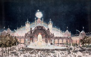 Wystawa uniwersalna, widok pałacu zamku elektrycznego i wodnego, Paryż (Print autorstwa Theodor Josef Hubert Hoffbauer