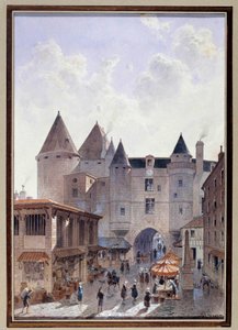 Widok na Grand Chatelet z Rue Saint Denis w Paryżu Akwarela autorstwa Theodora Josepha autorstwa Theodor Josef Hubert Hoffbauer