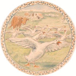 Pasące się krowy i skrzeczące gęsi (pociąg na naczynie ceramiczne) autorstwa Theodor Philipsen