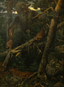 Stary troll łamiący drzewa w lesie autorstwa Theodor Kittelsen