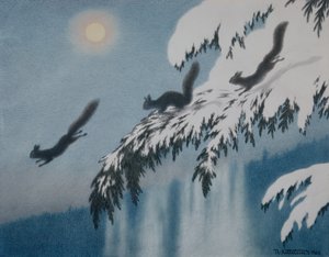 Zimowy wieczór - wiewiórka w locie autorstwa Theodor Kittelsen