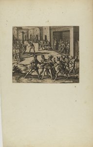 (Jacobus Almagrus a Ferdinando Pizarro Invincula Coniicitur in Carcere....) (z książki Americae, część szósta) autorstwa Theodor de Bry