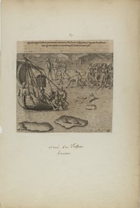 Appellit navis gallicai: qui inerant, redimunt a barbaris gossip pium... (z książki Americae, część trzecia) autorstwa Theodor de Bry