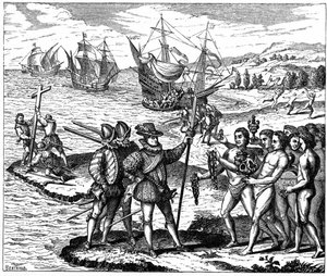 Krzysztof Kolumb (1451-1506) genueński odkrywca, odkrywający Amerykę - 12 maja 1492. Z ryciny Theodore