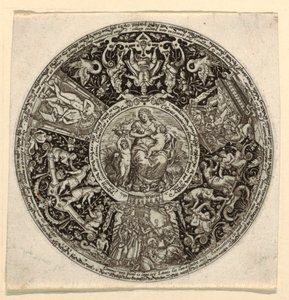 Projekt Grawerowanej Tazzy z Alegorią Miłosierdzia autorstwa Theodor de Bry