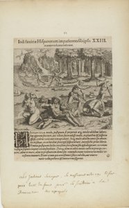 Indisaeuitiae Hispanorum Impatientes Sibi Psis/Manus Violentas Inserunt. XXIII. (z książki Americae, część czwarta) autorstwa Theodor de Bry
