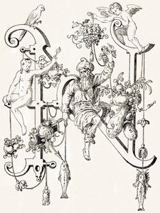 N - El sabio Natham - Alfabet autorstwa T. de Bry (nowy alfabet artystyczny) autorstwa Theodor de Bry