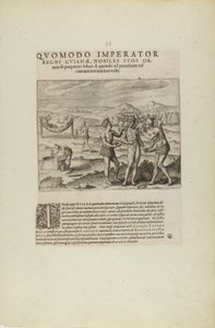 Quomodo Imperator/Regni Guianae, Nobiles Suos Or-/Nare.... (z książki Americae, część siódma i ósma) autorstwa Theodor de Bry