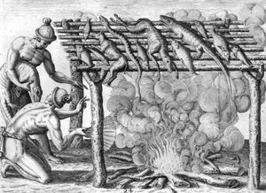 Indianie Timucuan suszący żywność autorstwa Theodor de Bry