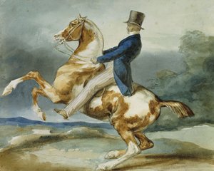 Jeździec i jego koń hodowlany; Un Cavalier Cabrant Son Cheval, autorstwa Theodore Gericault