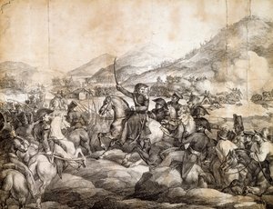 Bitwa pod Chacabuco, luty 1817, w której ogłoszono zwycięstwo Jose De San Martin nad Hiszpanami, Theodore Gericault, rysunek, Argentyna autorstwa Theodore Gericault