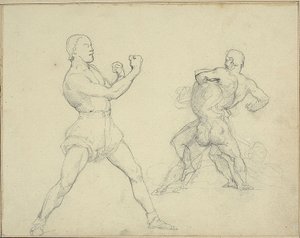 Nyrkkeilijä oikealle ja kaksi miestä paini puolalainen autorstwa Theodore Gericault