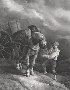 Chłopiec karmiący konia wozowego z worka na nos, 1822. autorstwa Theodore Gericault
