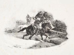Kirasjerzy ładują baterię artylerii. autorstwa Theodore Gericault