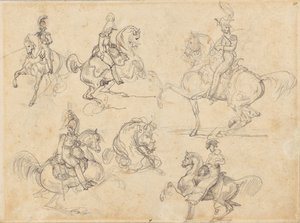 Konie i jeźdźcy (recto); Konie (verso) autorstwa Theodore Gericault
