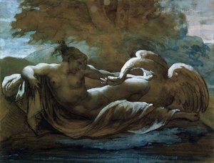 Leda i łabędź (czarna kreda i akwarela) autorstwa Theodore Gericault