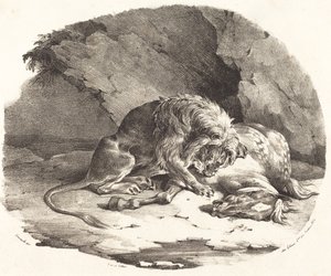 Lew pożerający konia autorstwa Theodore Gericault