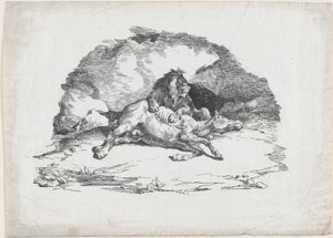 Lew pożerający konia autorstwa Theodore Gericault