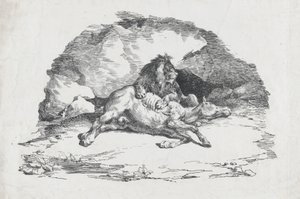 Lew pożerający konia, 1818. autorstwa Theodore Gericault