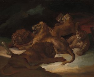 Lwy w górzystym krajobrazie, ca. 1818-20. autorstwa Theodore Gericault
