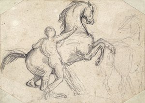 Hodowla ogiera trzymanego przez nagiego mężczyznę autorstwa Theodore Gericault
