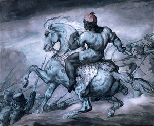 Scena z wojny kolonialnej: Murzyn na wychowującym się koniu autorstwa Theodore Gericault