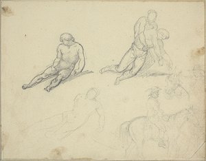 Luonnokset: Makaava alaston, Mies tukee vartaloa autorstwa Theodore Gericault