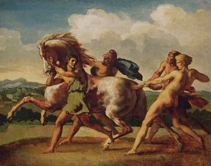 Niewolnicy zatrzymujący konia, studium do „Wyścigu koni barbarzyńskich”, 1817 autorstwa Theodore Gericault