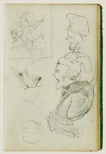 Studium lwa, studium grupy kompozycyjnej, dwa karykaturalne studia głowy autorstwa Theodore Gericault